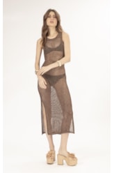 Vestido Midi Tricot Mesh Lurex Cafe