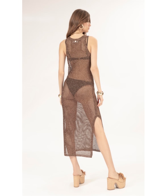 Vestido Midi Tricot Mesh Lurex Cafe