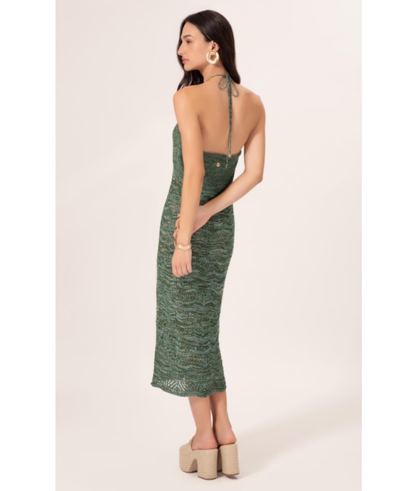 Vestido Midi Tricot Multi Color Verde