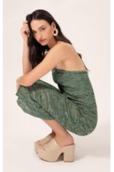 Vestido Midi Tricot Multi Color Verde