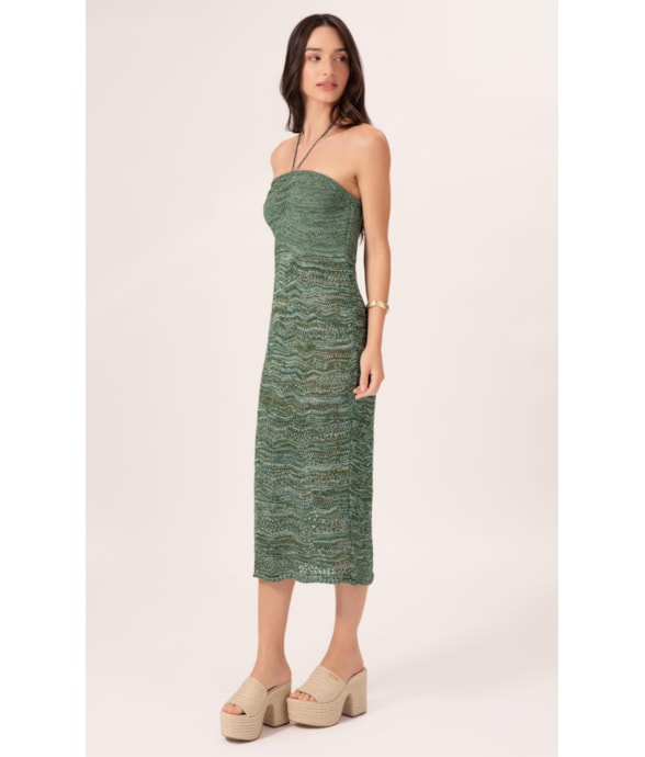 Vestido Midi Tricot Multi Color Verde