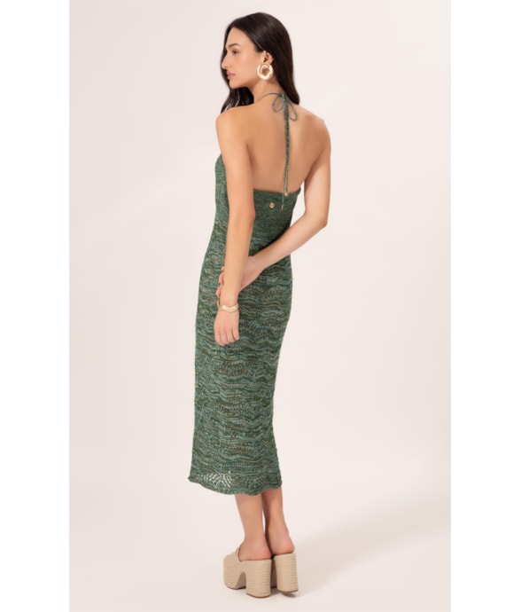 Vestido Midi Tricot Multi Color Verde