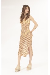 Vestido Midi Tricot Multicolor Laranja