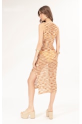 Vestido Midi Tricot Multicolor Laranja