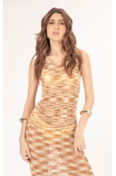 Vestido Midi Tricot Multicolor Laranja