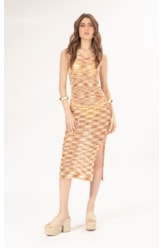 Vestido Midi Tricot Multicolor Laranja