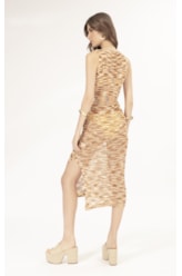 Vestido Midi Tricot Multicolor Laranja