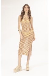Vestido Midi Tricot Multicolor Laranja