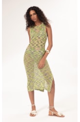 Vestido Midi Tricot Multicolor Verde
