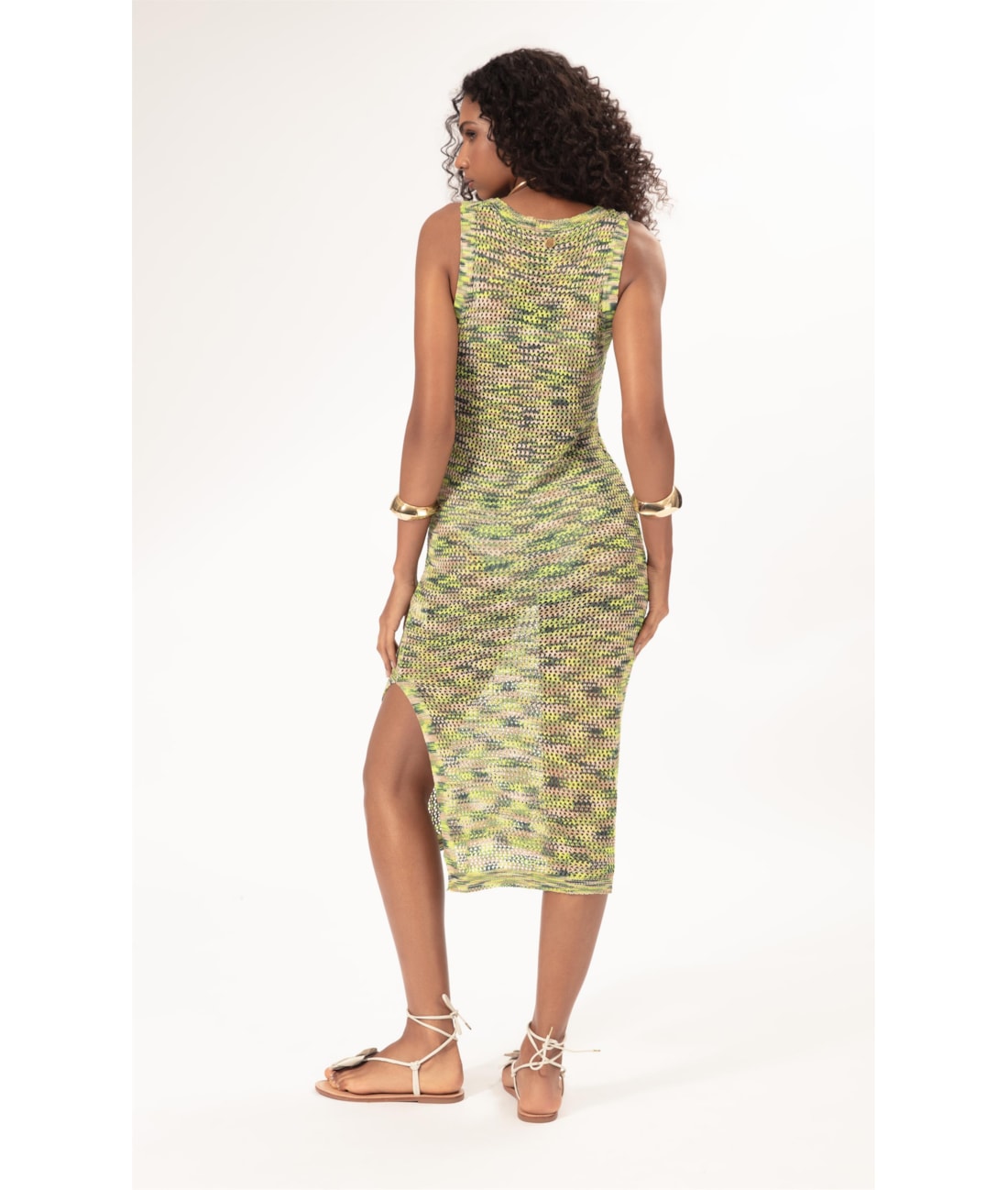 Vestido Midi Tricot Multicolor Verde