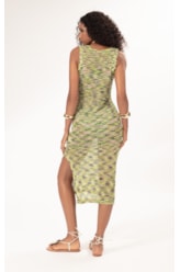 Vestido Midi Tricot Multicolor Verde