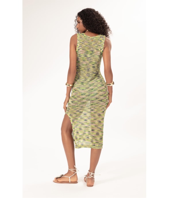 Vestido Midi Tricot Multicolor Verde