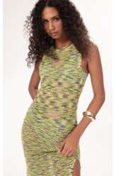 Vestido Midi Tricot Multicolor Verde
