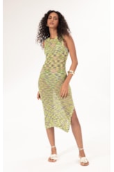 Vestido Midi Tricot Multicolor Verde