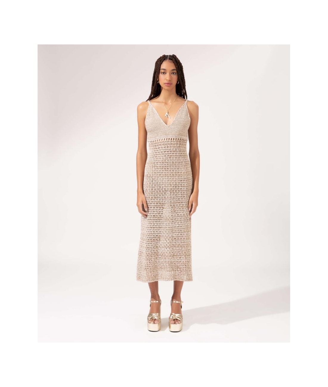Vestido Midi Tricot Nature Areia