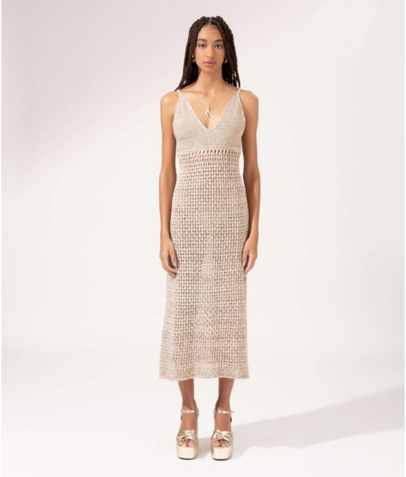 Vestido Midi Tricot Nature Areia