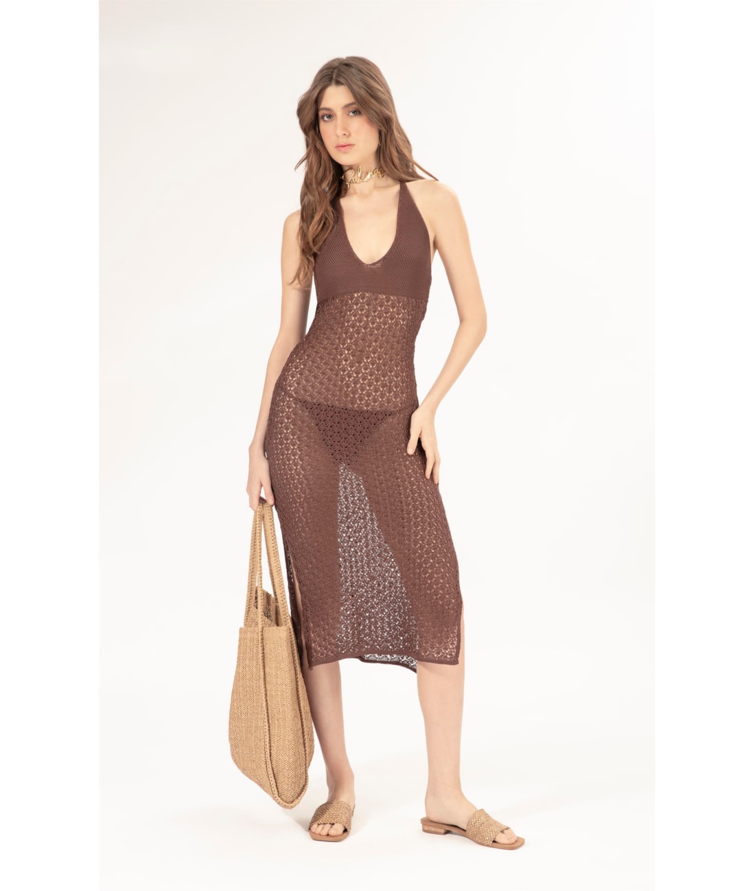 Vestido Midi Tricot Nice Marrom