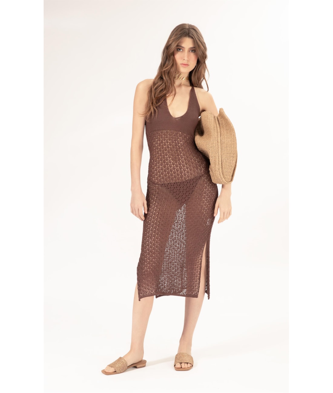 Vestido Midi Tricot Nice Marrom