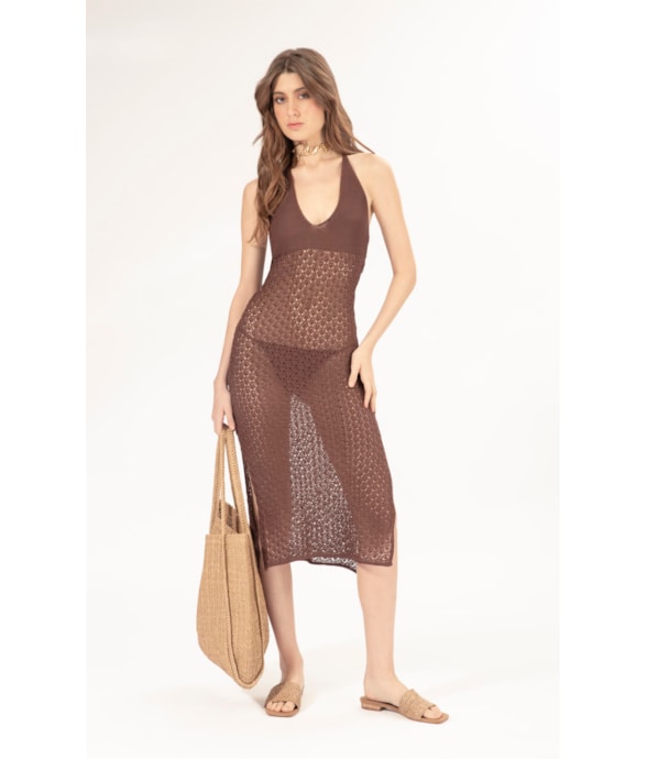 Vestido Midi Tricot Nice Marrom
