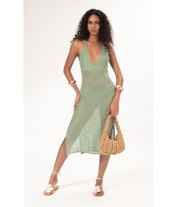 Vestido Midi Tricot Nice Verde Maca