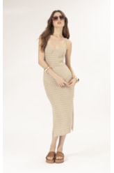 Vestido Midi Tricot Paete Natural