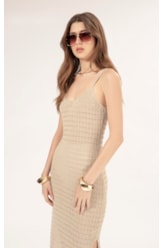 Vestido Midi Tricot Paete Natural