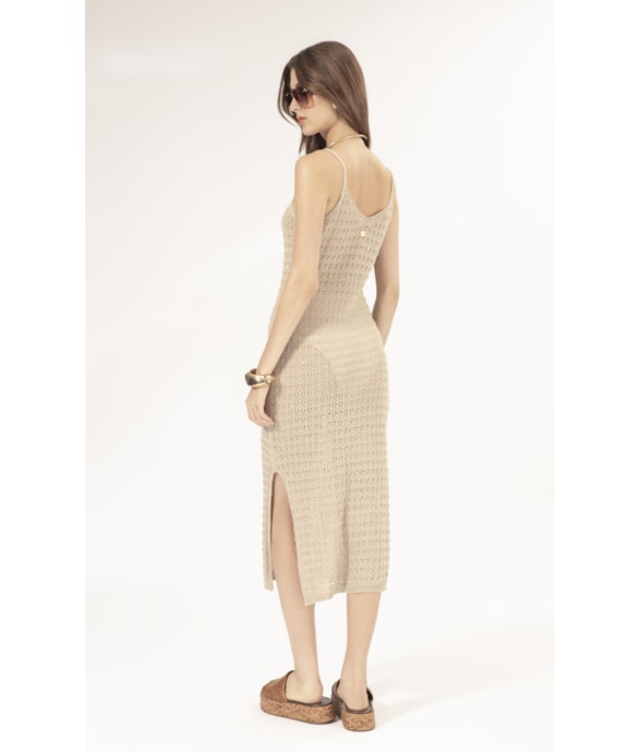 Vestido Midi Tricot Paete Natural