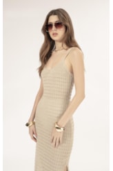 Vestido Midi Tricot Paete Natural