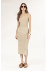 Vestido Midi Tricot Paete Natural