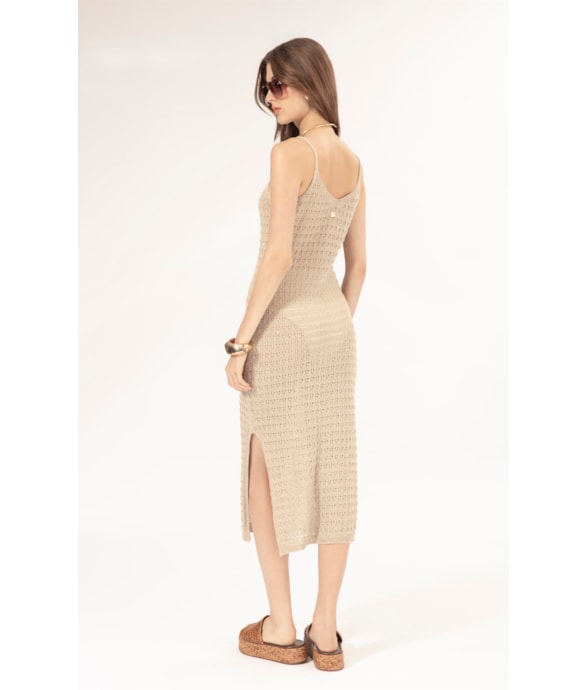 Vestido Midi Tricot Paete Natural