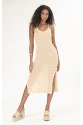 Vestido Midi Tricot Paete Salmao