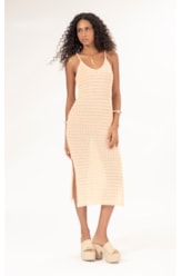 Vestido Midi Tricot Paete Salmao