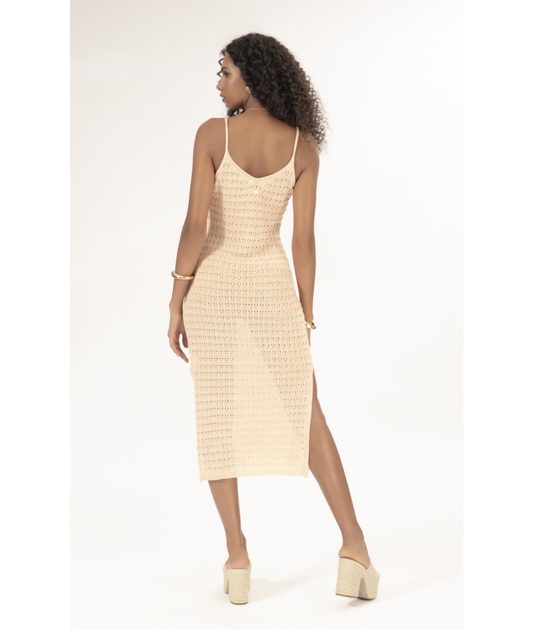 Vestido Midi Tricot Paete Salmao