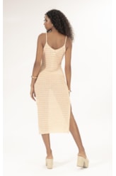 Vestido Midi Tricot Paete Salmao