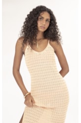 Vestido Midi Tricot Paete Salmao
