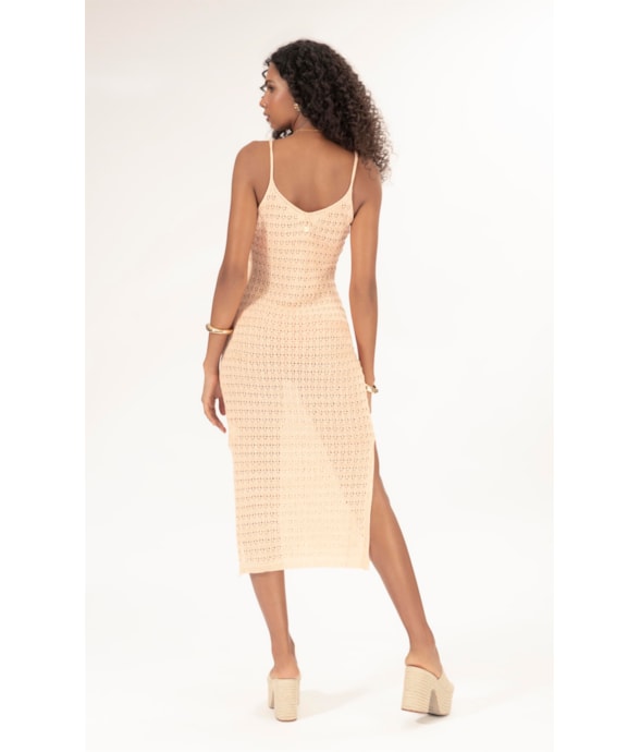 Vestido Midi Tricot Paete Salmao