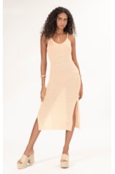 Vestido Midi Tricot Paete Salmao