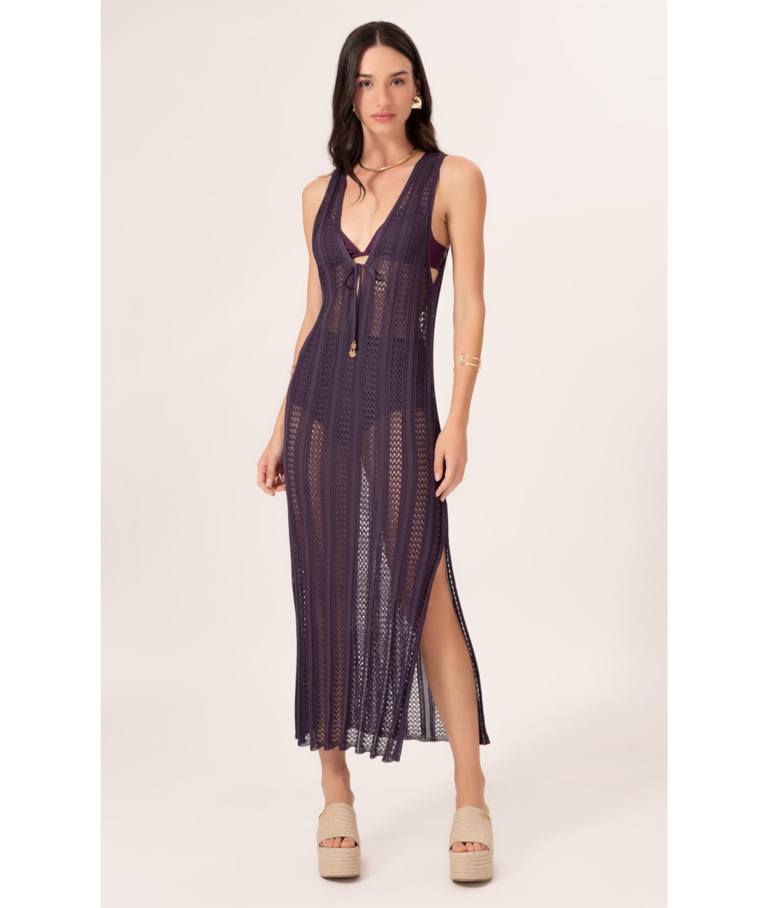 Vestido Midi Tricot Puglia Roxo