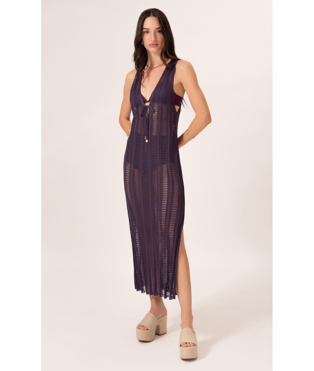 Vestido Midi Tricot Puglia Roxo