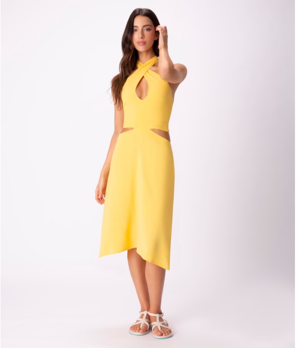 Vestido Midi Visco Nature Amarelo