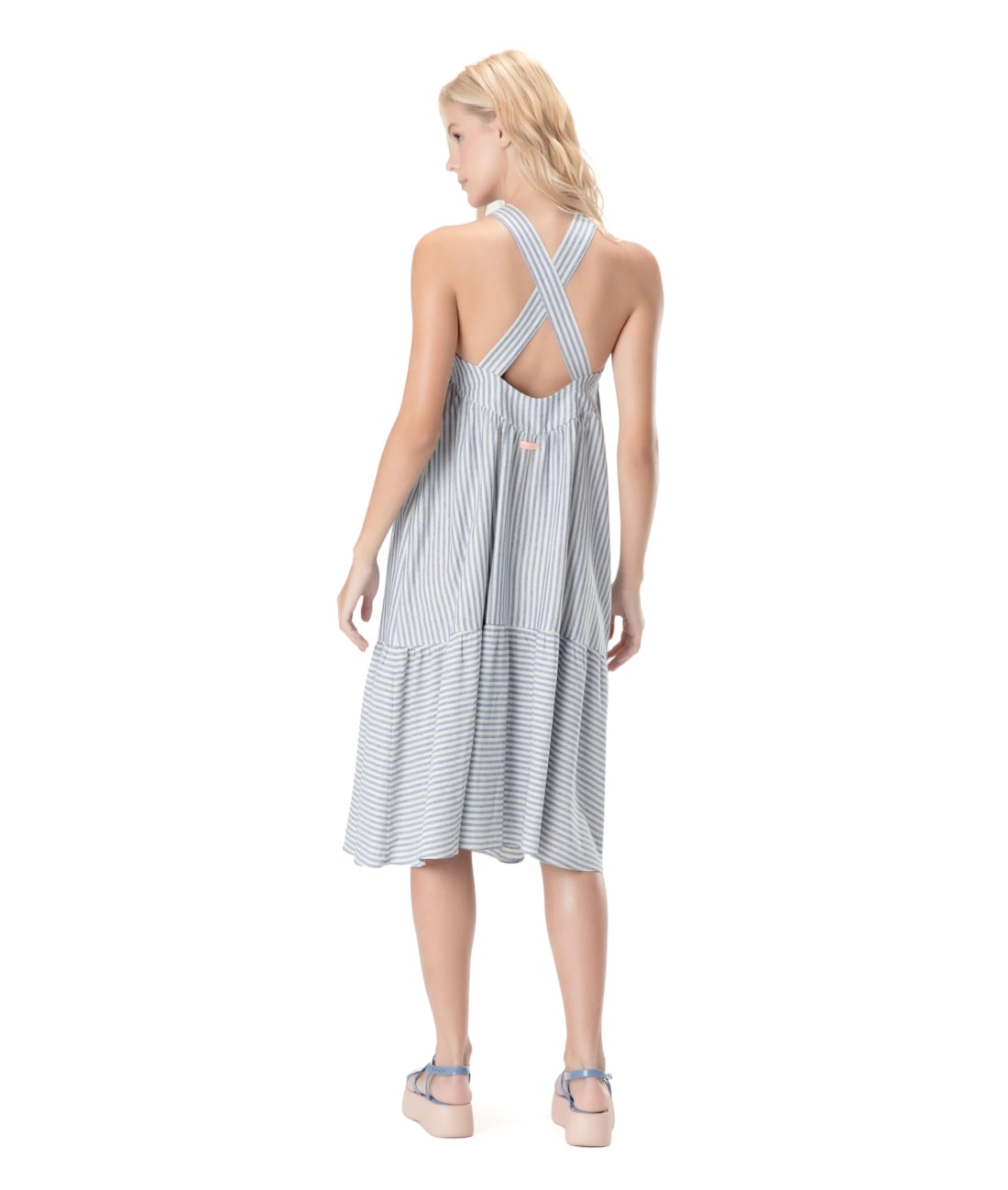 Vestido Midi Visco Stripes Azul Jeans