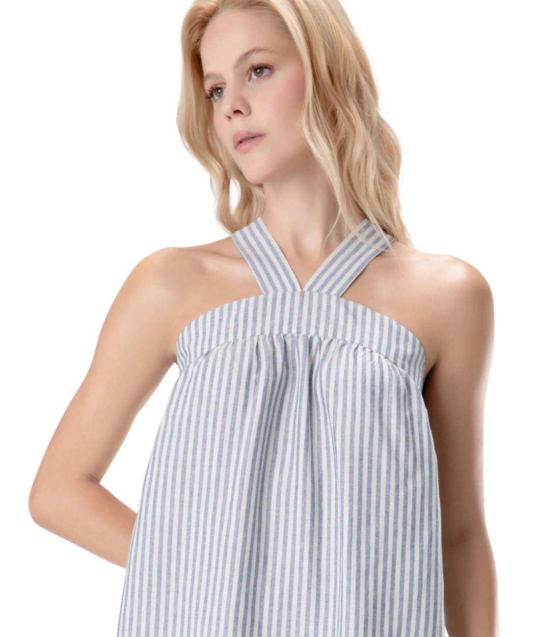 Vestido Midi Visco Stripes Azul Jeans