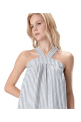 Vestido Midi Visco Stripes Azul Jeans