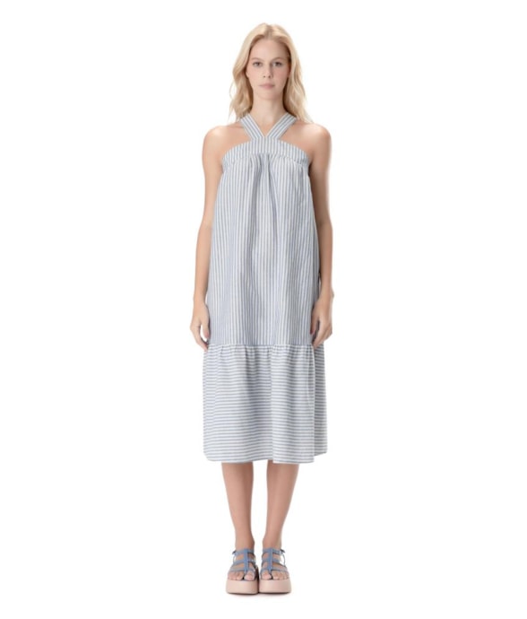 Vestido Midi Visco Stripes Azul Jeans