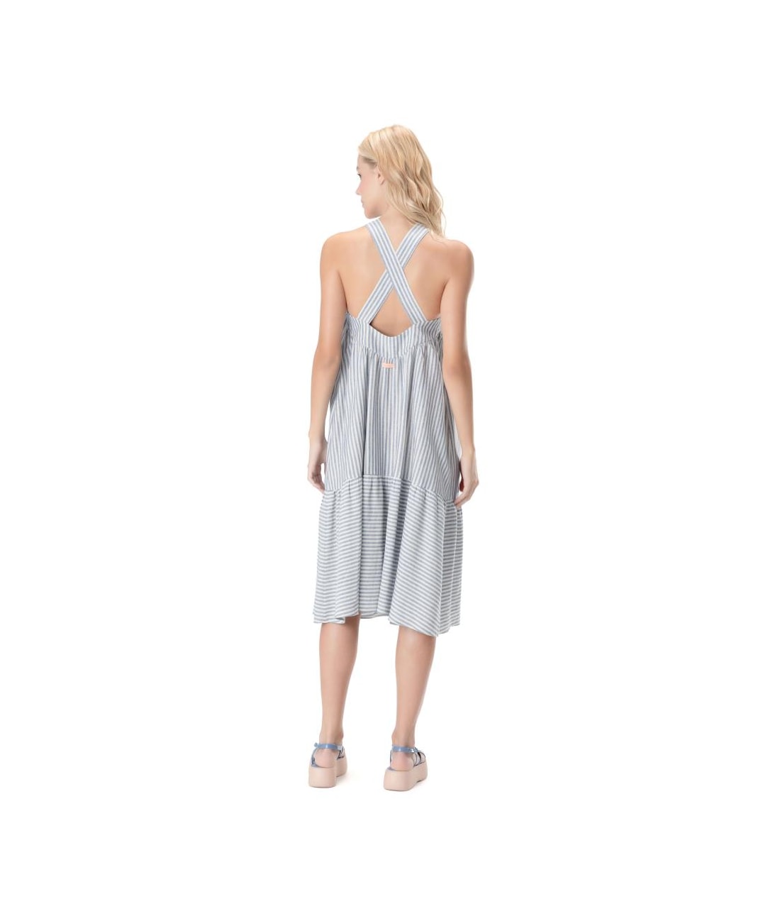 Vestido Midi Visco Stripes Azul Jeans