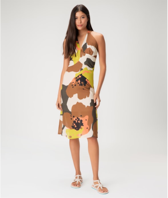 Vestido Midi Viscose Print Lemon