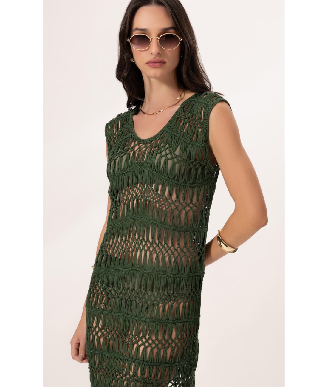 Vestido Mix Curto Verde Escuro