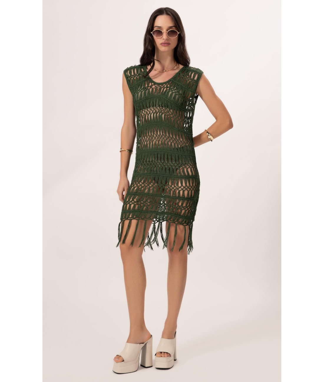 Vestido Mix Curto Verde Escuro