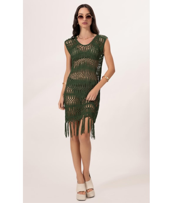 Vestido Mix Curto Verde Escuro