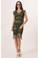 Vestido Mix Curto Verde Escuro